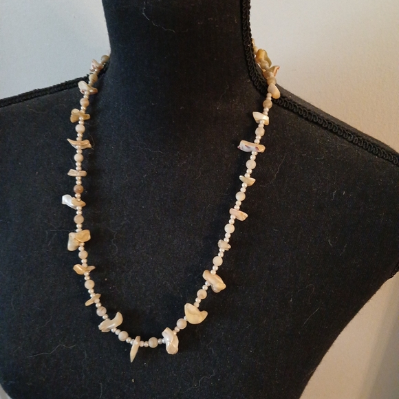 Vintage Mother of Pearl Nugget & Pearl Strand Necklace 24" ~ Beach Wedding - Picture 2 of 8